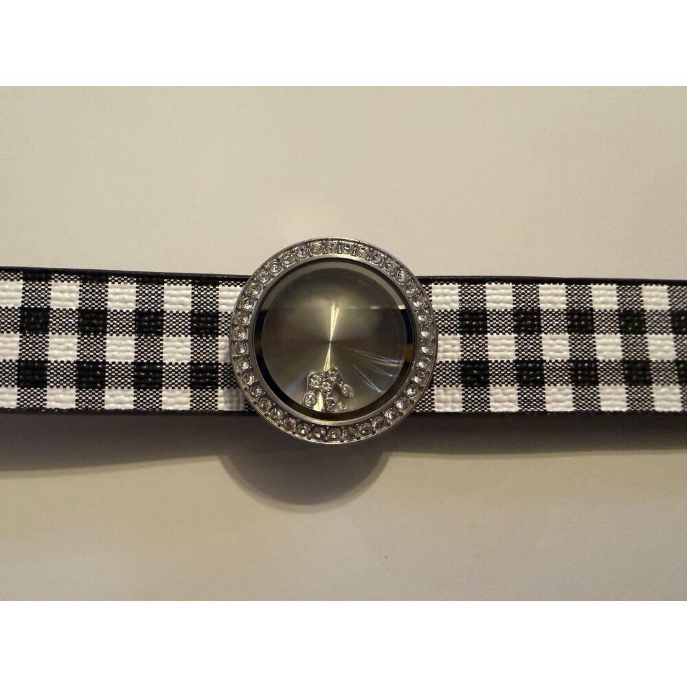 Origami Owl Dog Collar Locket Charm Gingham Black White NWOT Small/Med - Picture 8 of 11